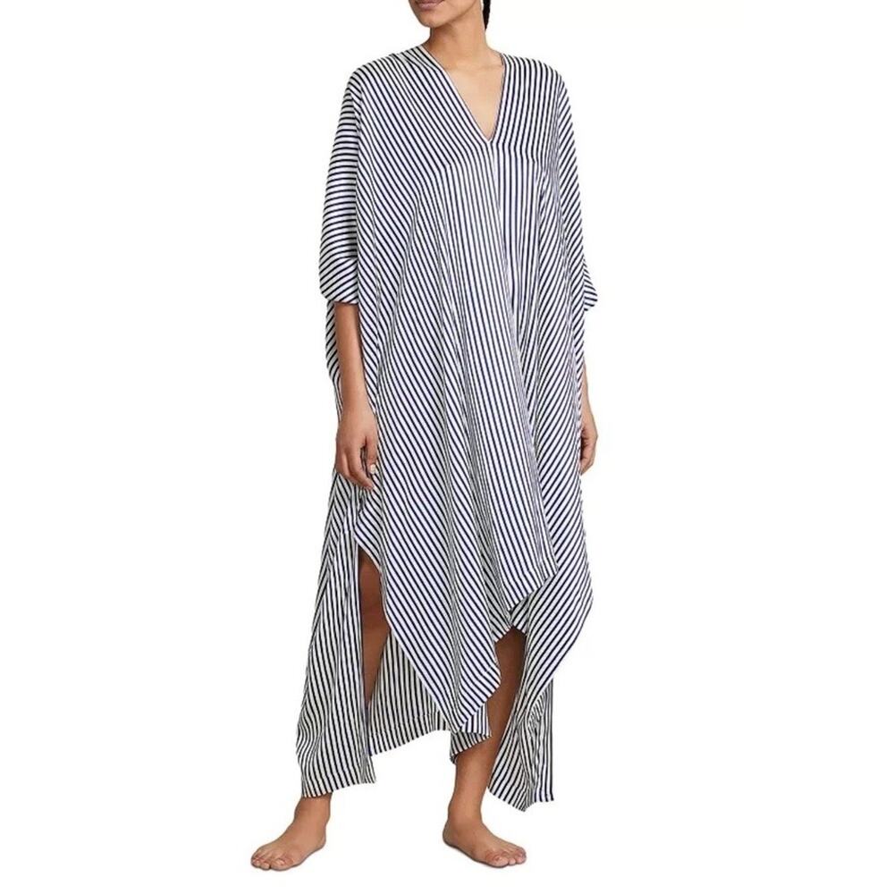 NWT Polo‎ Ralph Lauren Women's One Size Silk Blue Striped Asymmetric Kaftan $328